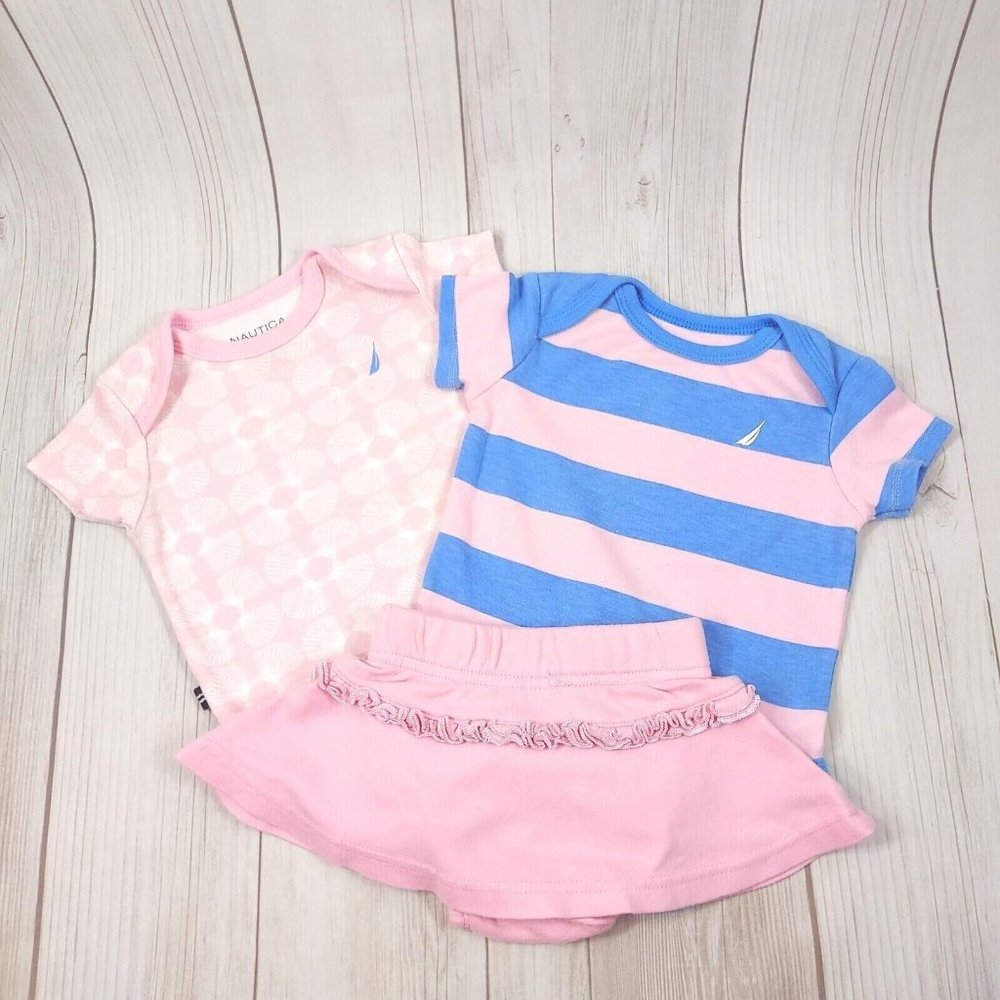 Baby Girl 2 Outfits 1 Pc. Bodysuit and 1 Mini Skirt Matching Set Pink/Blue 3-6M